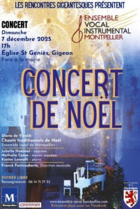 affiche concert de Noël à Gigean le 7 décembre 2025 à 17h